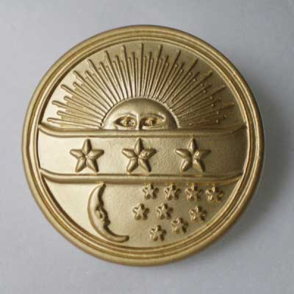 Brosche "Sonne, Mond und Sterne", mattgold