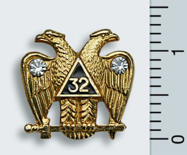 Pin 32° AASR, vergoldet mit 2 Kunstdiamanten